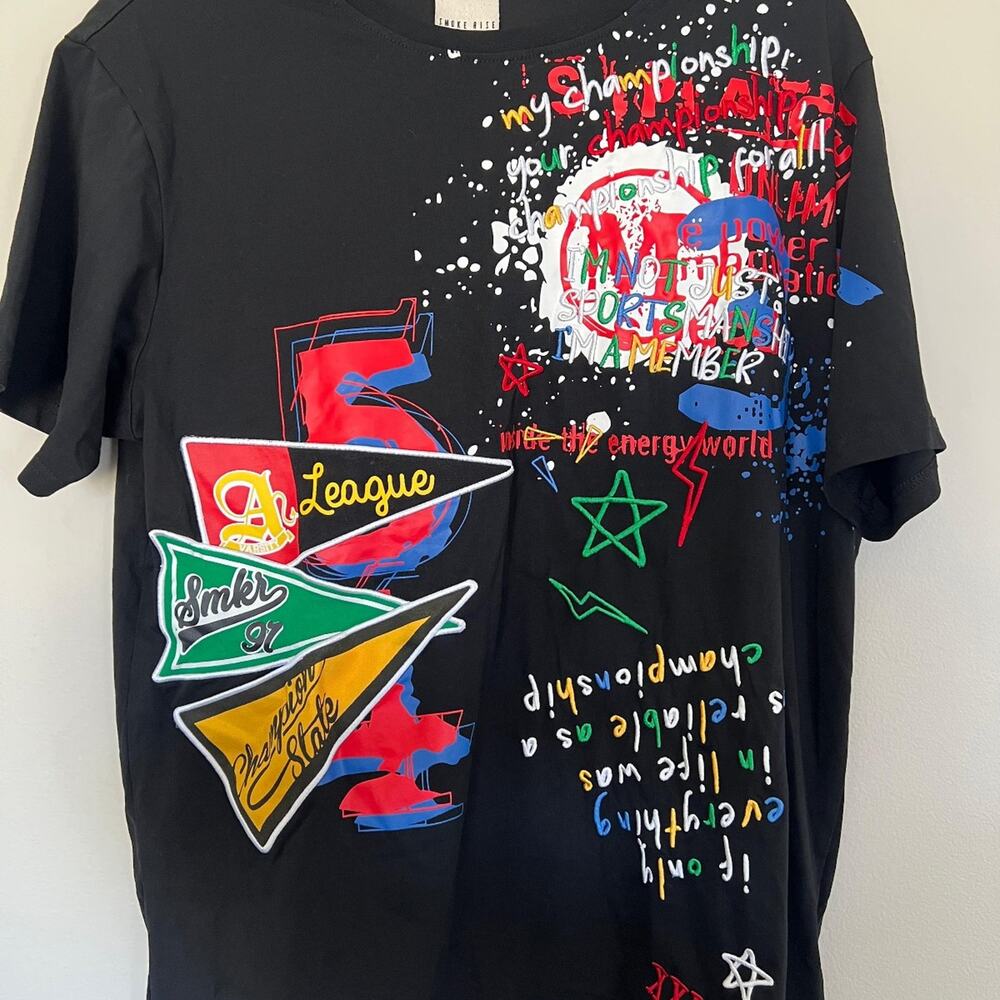 Graphic Embroidered‎ T-Shirt Graffiti All Over Print Black Size: L